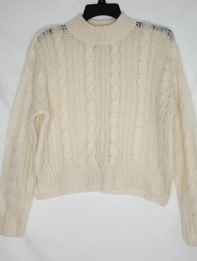 ME + EM Cashmere & Silk Blend Women's Cable Knit Pullover Minimalist Sweater XS